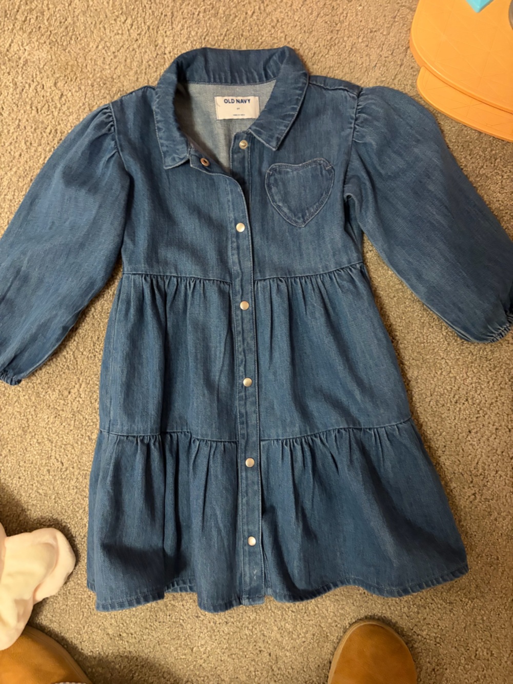 Old Navy Denim Blue Button-Front Tiered Heart Dress